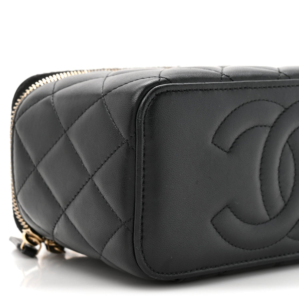 Chanel Lambskin Quilted Small Top Handle Vanity Case With Chain Black