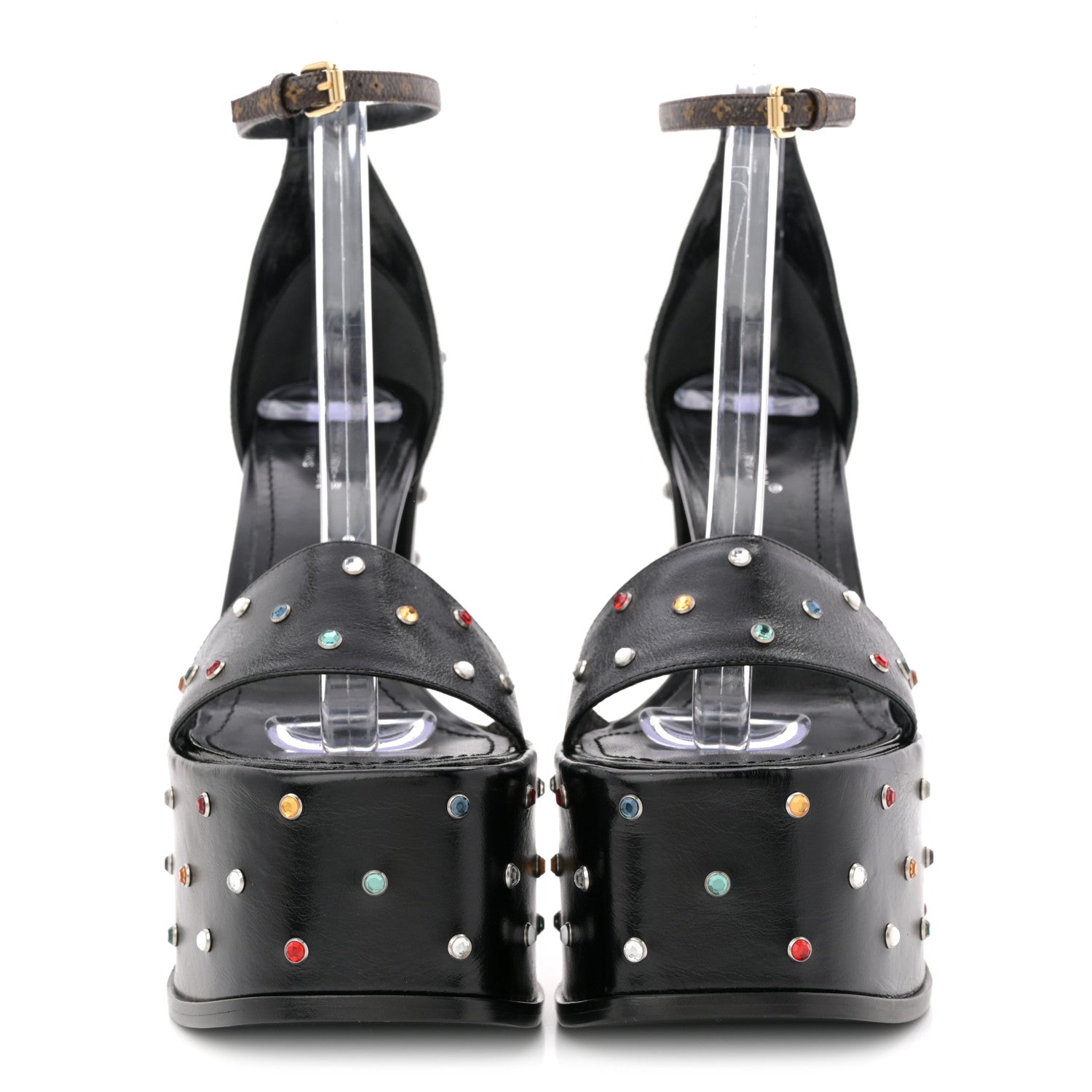Louis Vuitton Calfskin Studded Fame Platform Sandals 37 Black