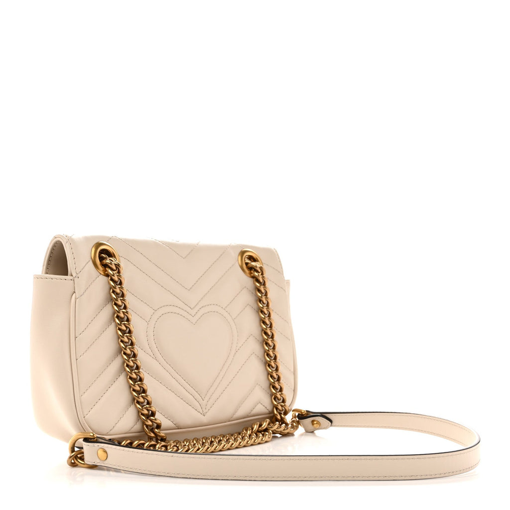 Gucci Calfskin Matelasse Mini GG Marmont Shoulder Bag White