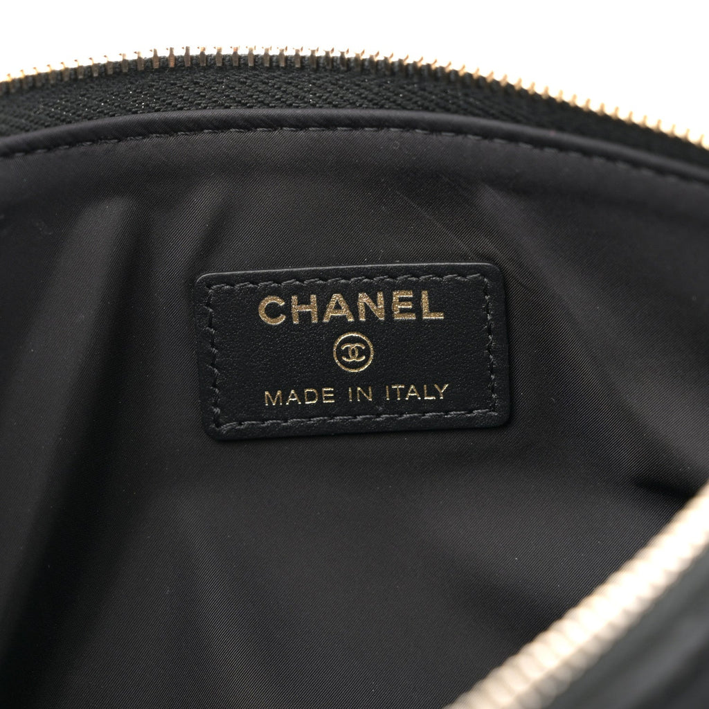 Chanel Velvet Effect Nylon Shiny Crumpled Calfskin Coco Neige Quilted Clutch With Chain Black