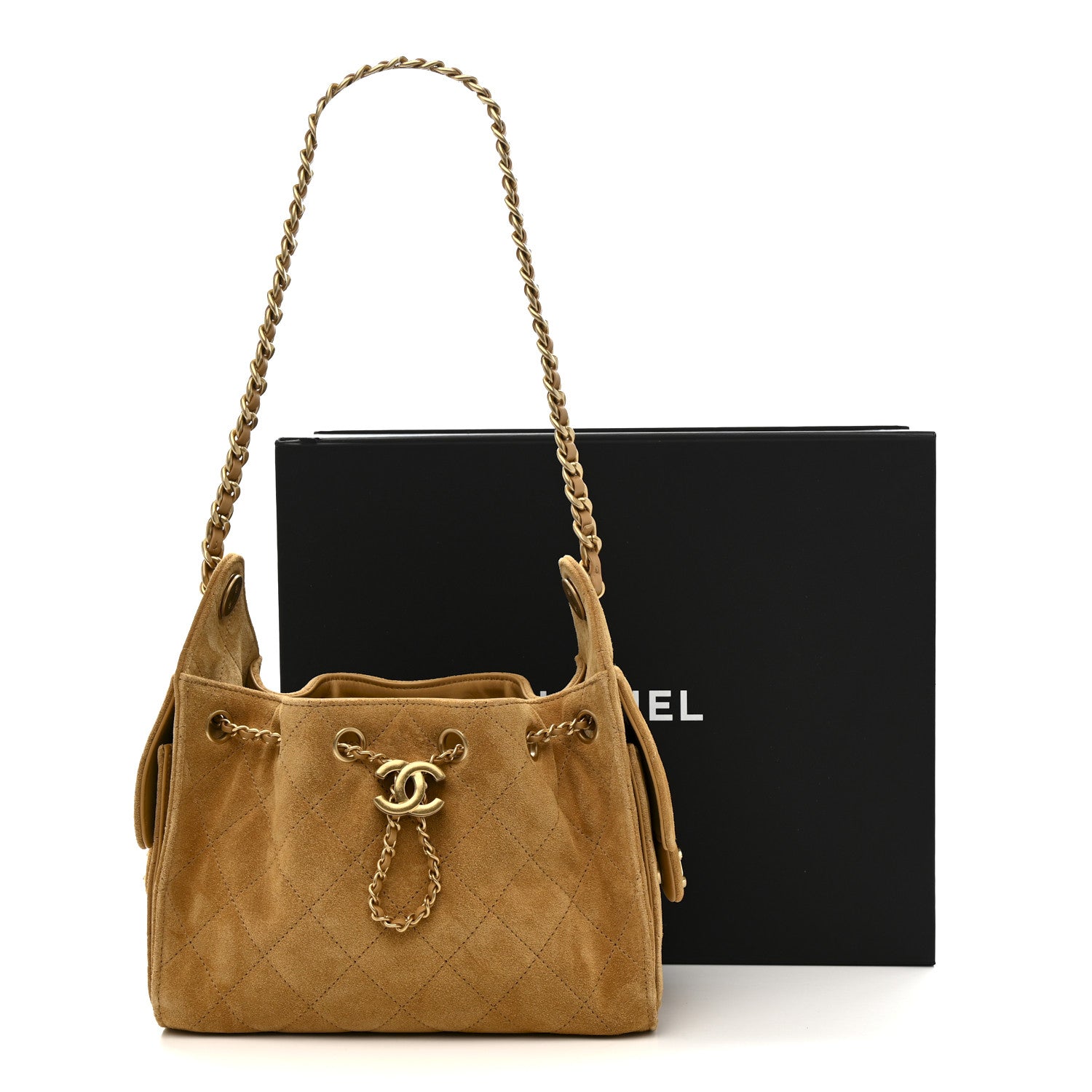 Chanel Suede Quilted Mini Chanel 25 Handbag Beige
