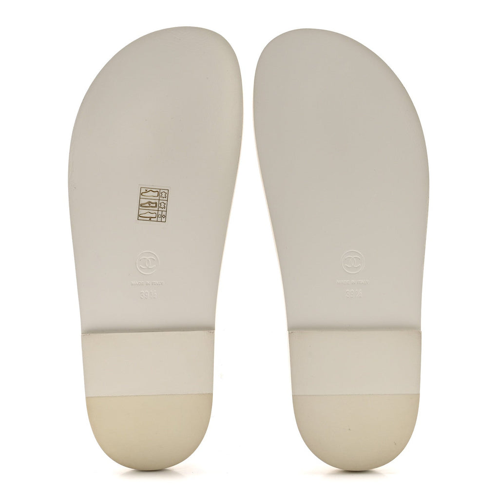 Lambskin Quilted Velcro Dad Chain CC Slide Sandals 39.5 White
