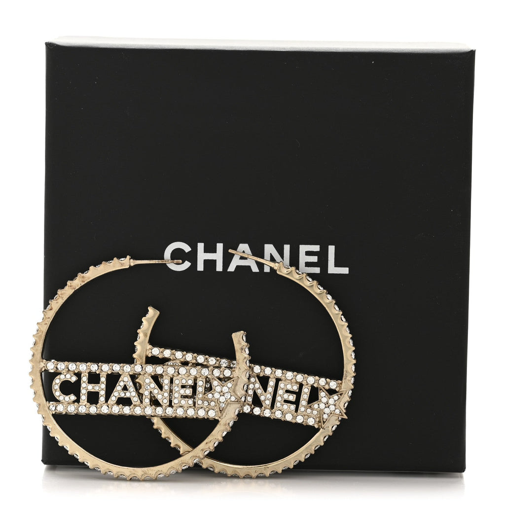 Crystal Logo Hoop Earrings Gold