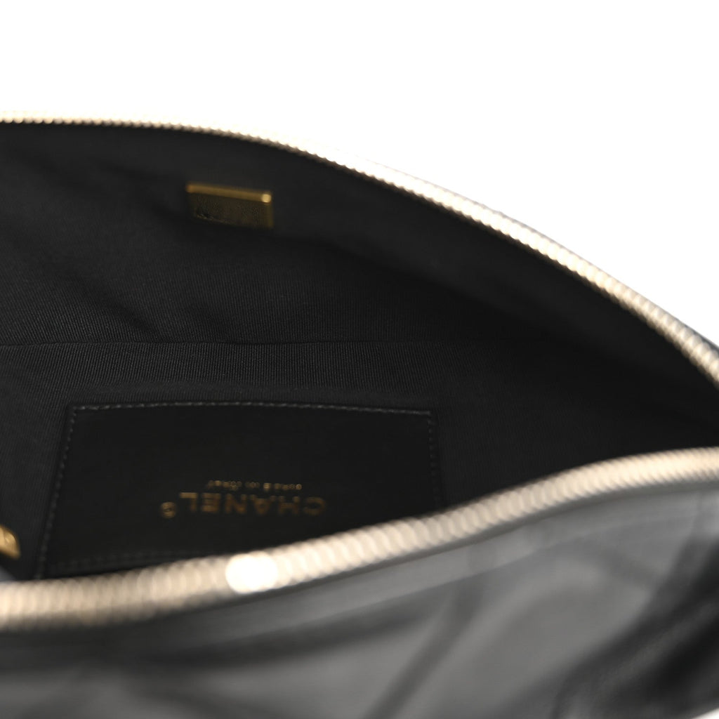Chanel Lambskin Enamel Quilted Waist Bag Black