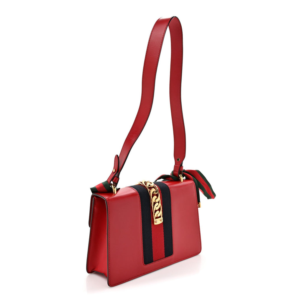 Gucci Calfskin Small Sylvie Shoulder Bag Hibiscus Red