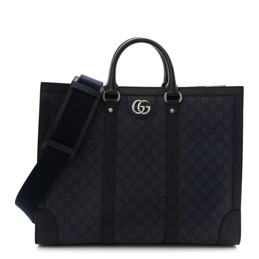 Gucci GG Supreme Monogram Textured Dollar Calfskin Large Ophidia Tote Bag Black Blue