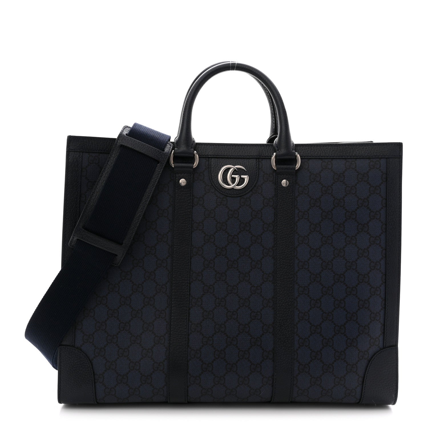 Gucci GG Supreme Monogram Textured Dollar Calfskin Large Ophidia Tote Bag Black Blue