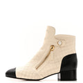 Lambskin Quilted Cap Toe Short Boot 40.5 Black Ivory