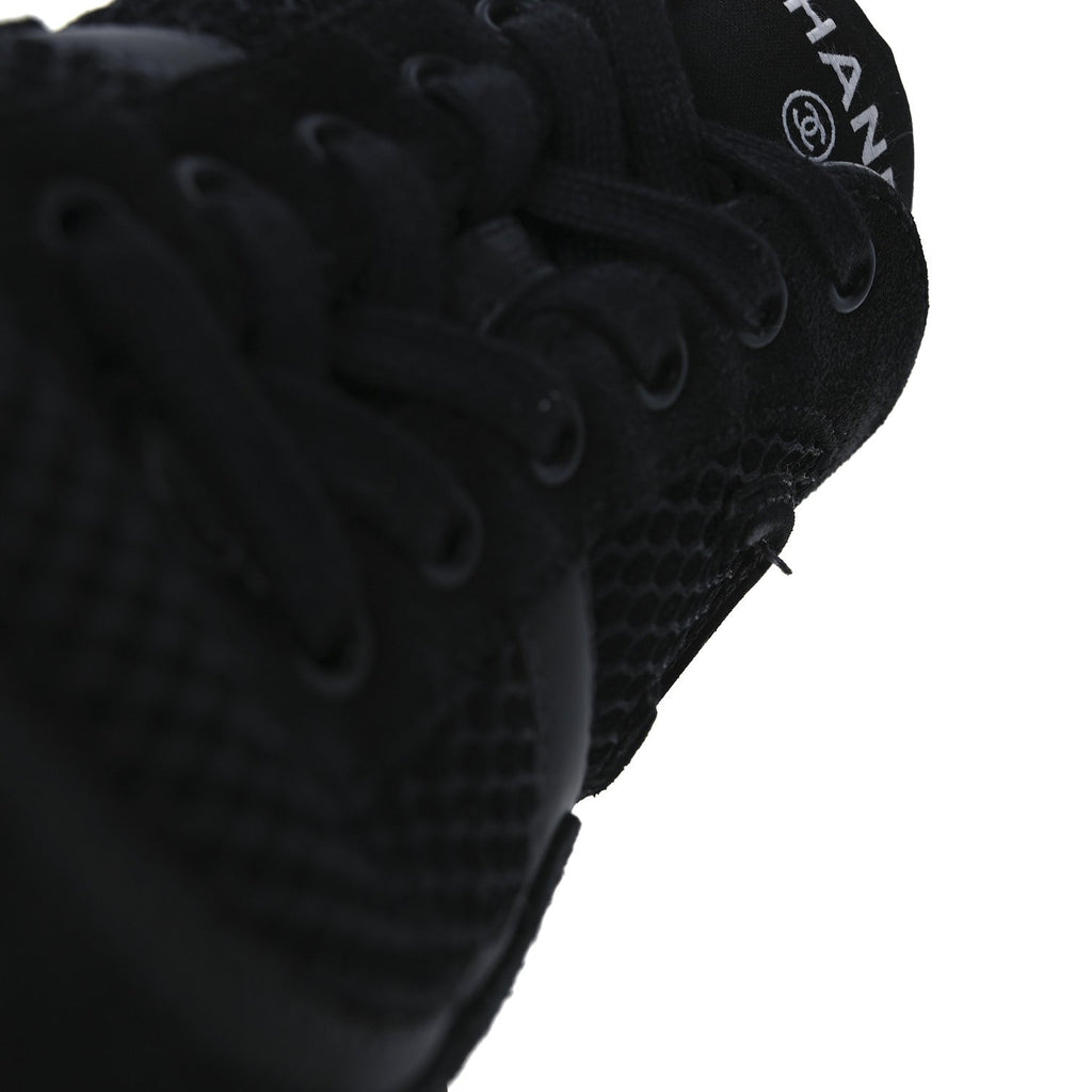 Calfskin Mesh Lycra Suede Womens Logo Sneakers 40 Black