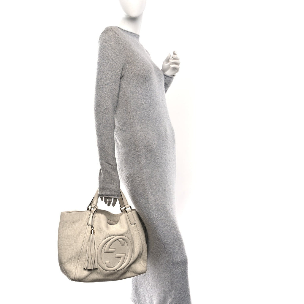Gucci Pebbled Calfskin Medium Soho Shoulder Bag Off White