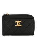 Caviar Quilted CC Zip Around Card Holder Black