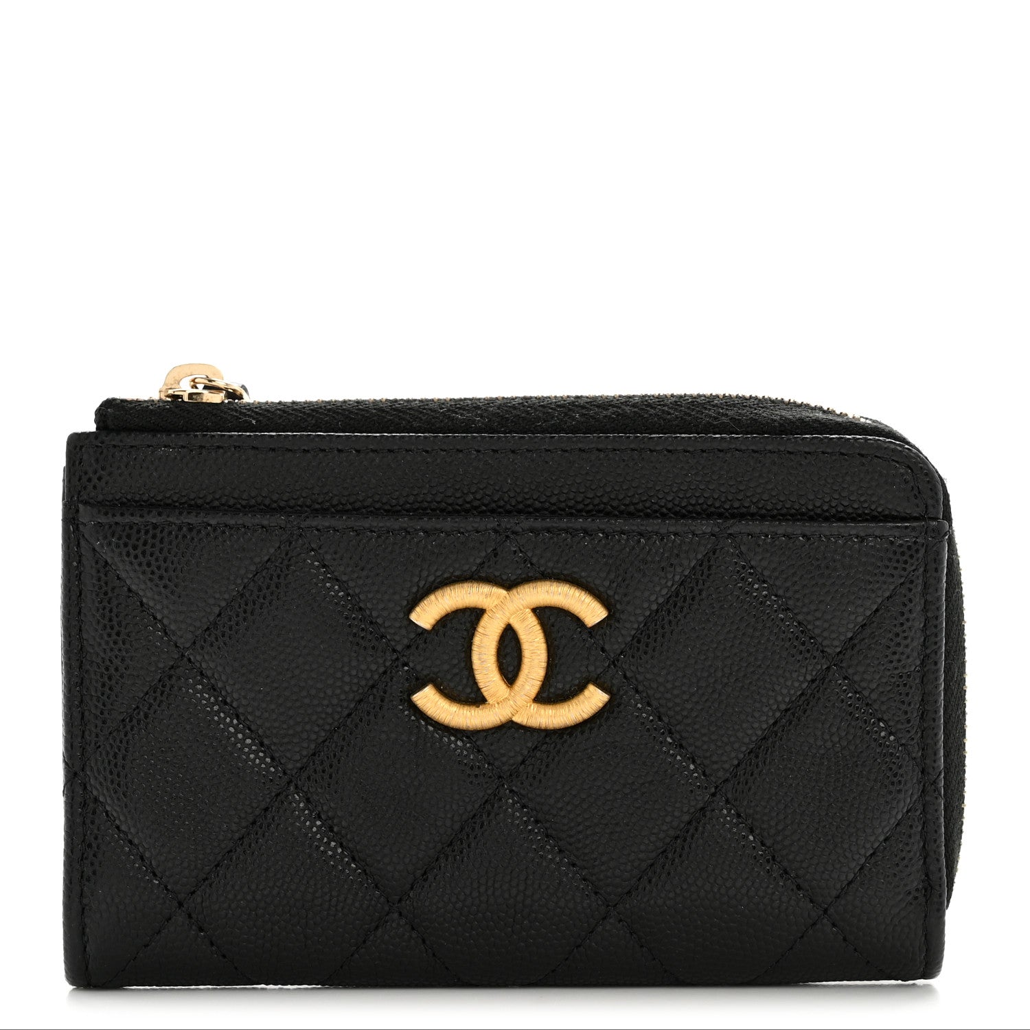 Caviar Quilted CC Zip Around Card Holder Black