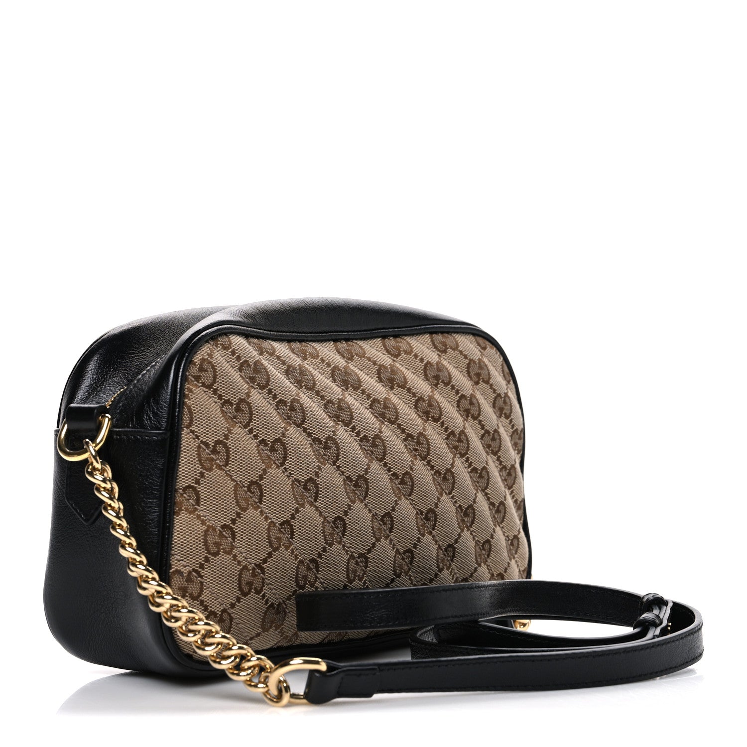 Gucci Monogram Matelasse Diagonal Small GG Marmont Chain Shoulder Bag Beige Black
