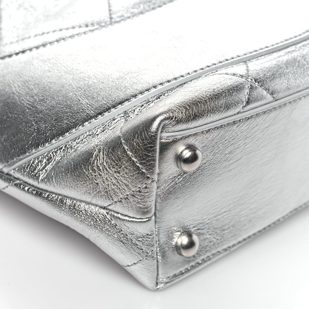 Chanel Metallic Calfskin Stitched CC Shopper Tote Silvery