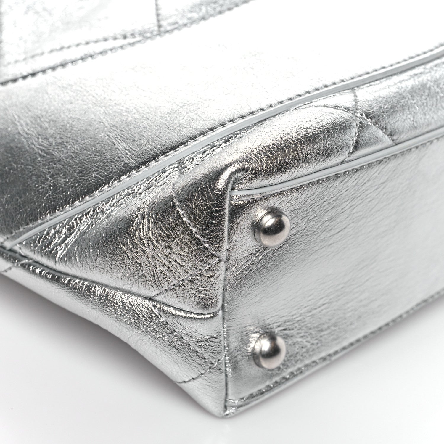 Chanel Metallic Calfskin Stitched CC Shopper Tote Silvery