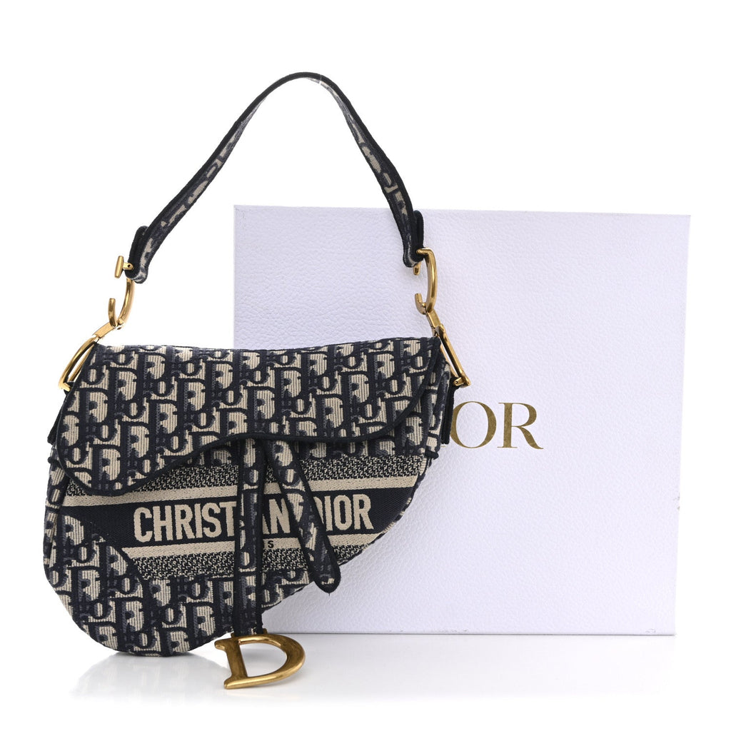 Christian Dior Oblique Embroidered Saddle Bag Blue