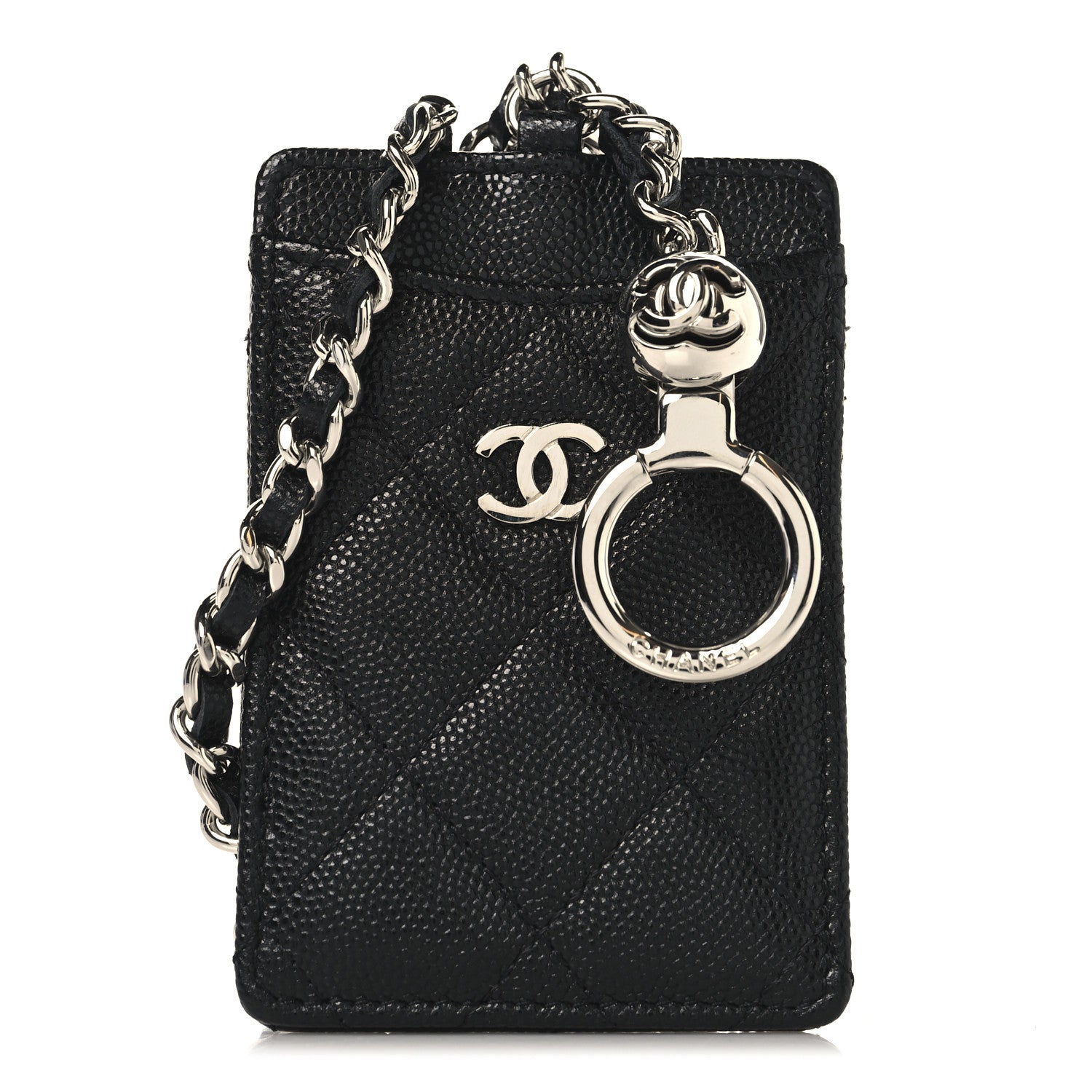 Caviar Quilted Key Holder Card Holder On Chain Black