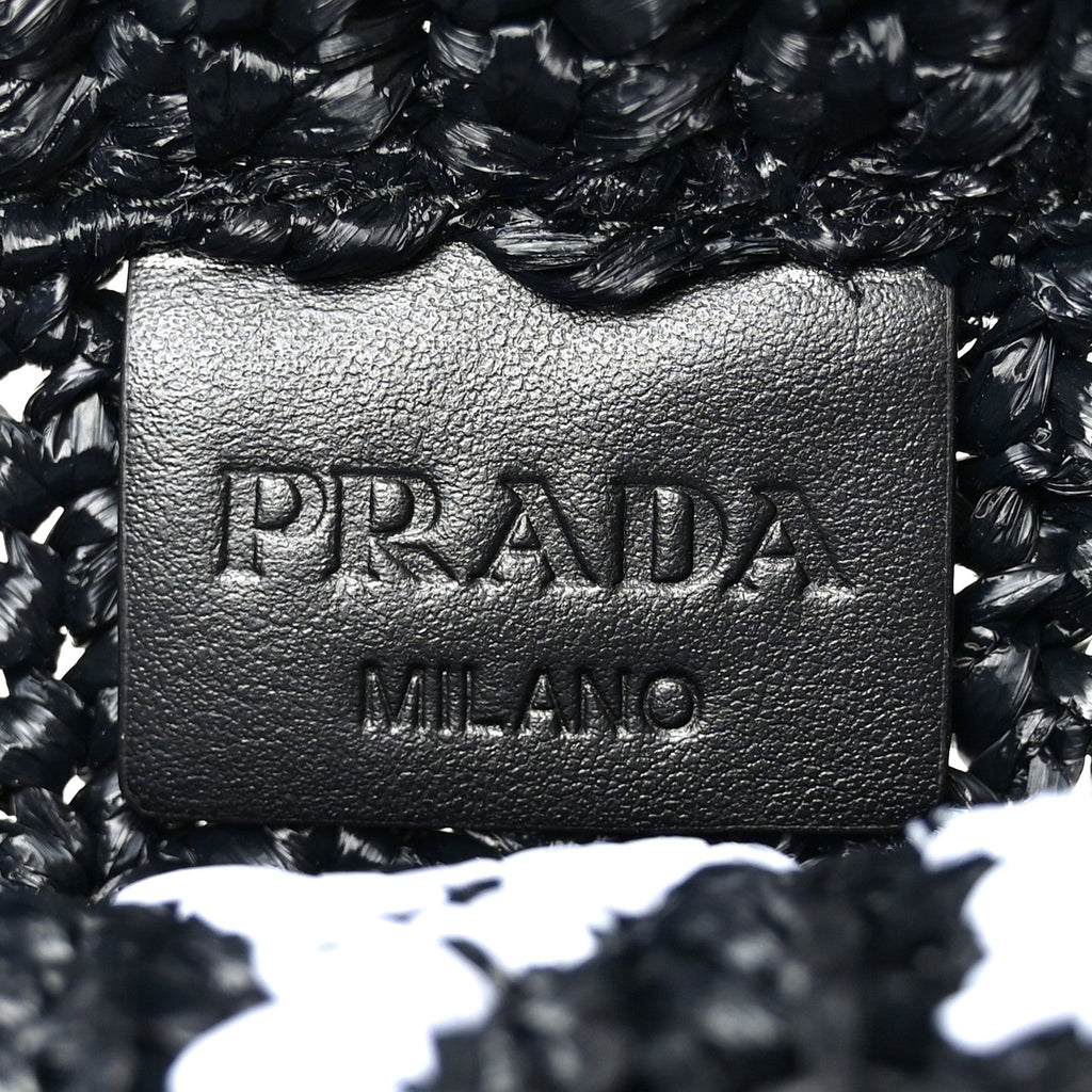 Prada Yarn Raffia Effect Crochet Small Logo Tote Black