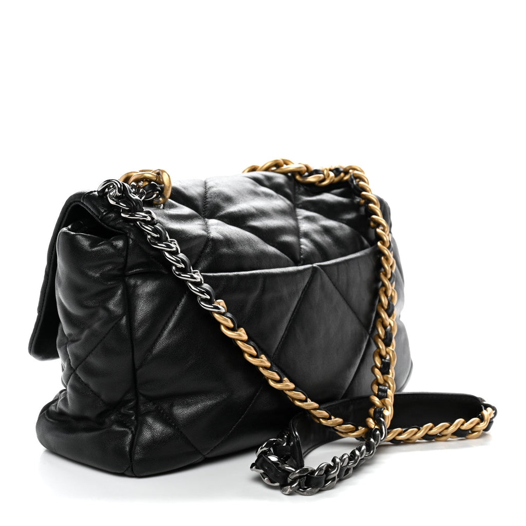 Chanel Goatskin Quilted Large Chanel 19 Flap Black