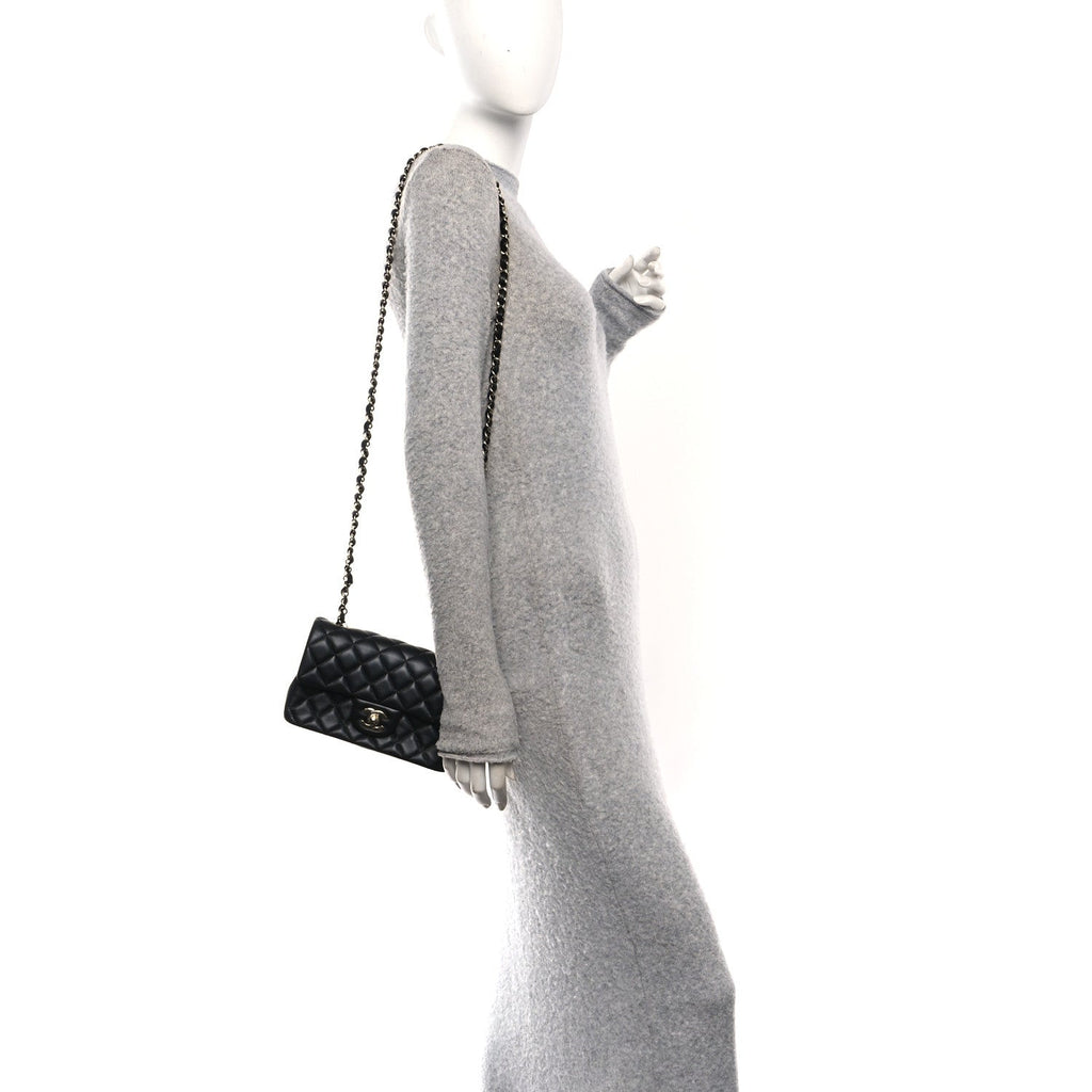 Chanel Lambskin Quilted Mini Rectangular Flap Black