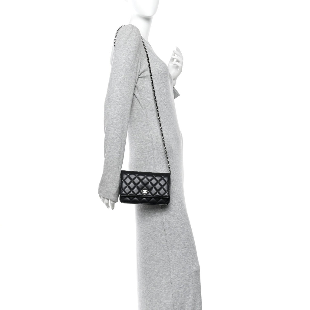 Chanel Lambskin Quilted Wallet On Chain WOC Black