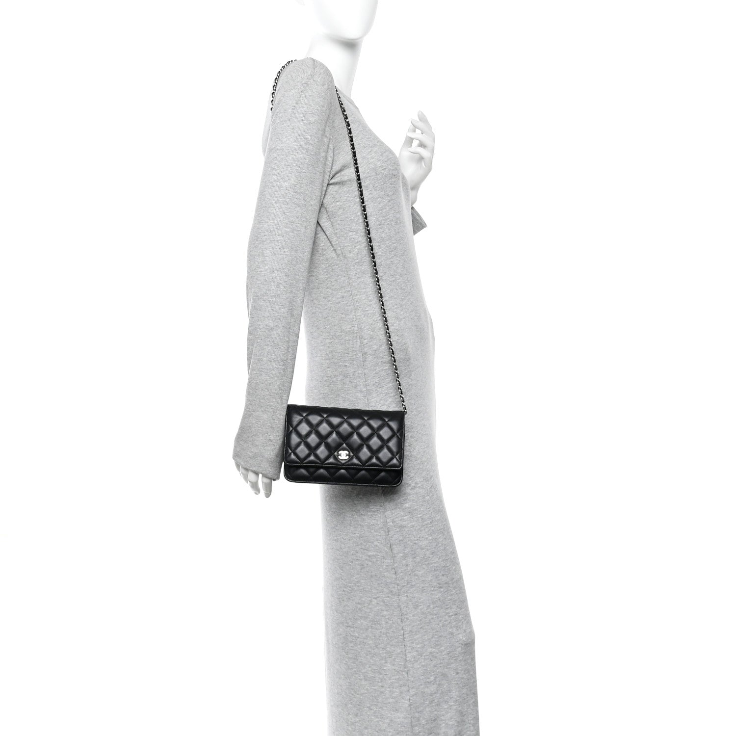 Chanel Lambskin Quilted Wallet On Chain WOC Black