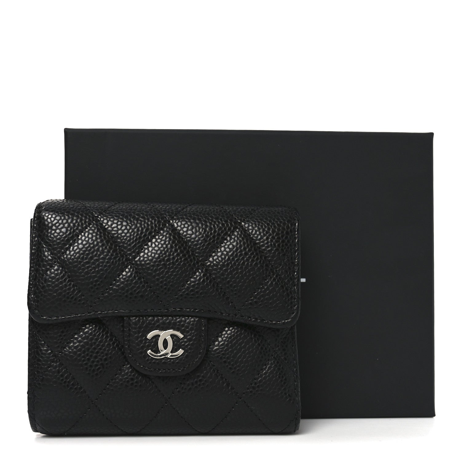 Caviar Quilted Compact Flap Wallet Black