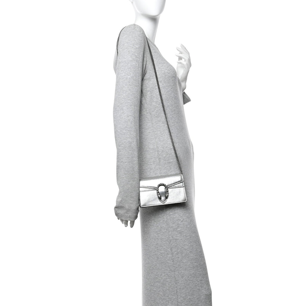 Gucci Metallic Calfskin Super Mini Dionysus Shoulder Bag Silver