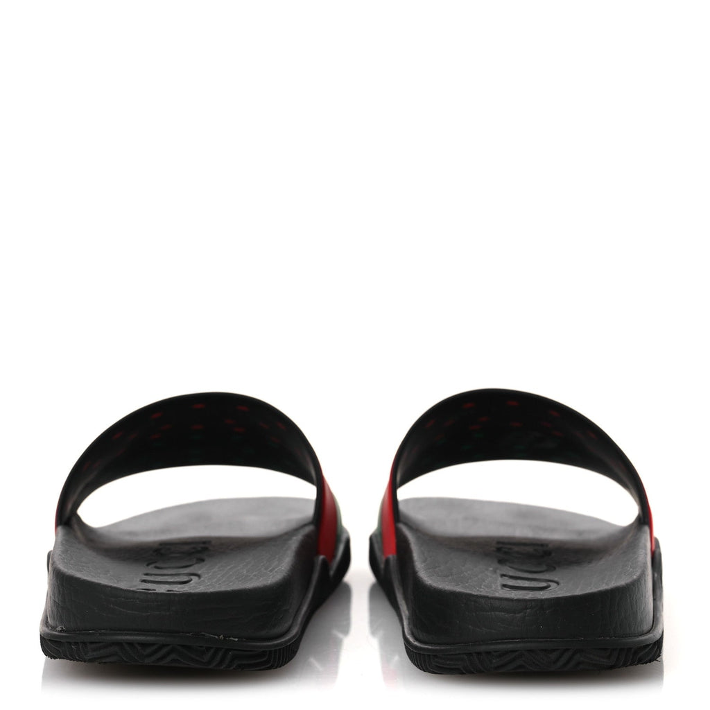 Gucci Rubber Web Womens Interlocking G Slide Sandals 33 Black Green Red