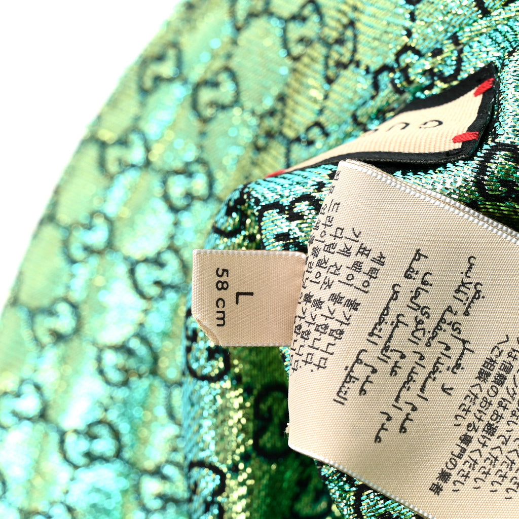 Gucci Canvas Lame GG Monogram Reversible Bucket Hat L Green