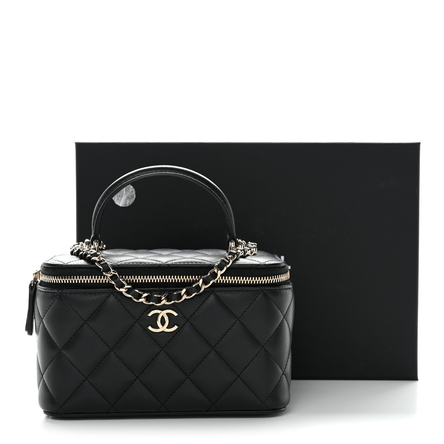 Chanel Lambskin Quilted Small Top Handle Vanity Case With Chain Black