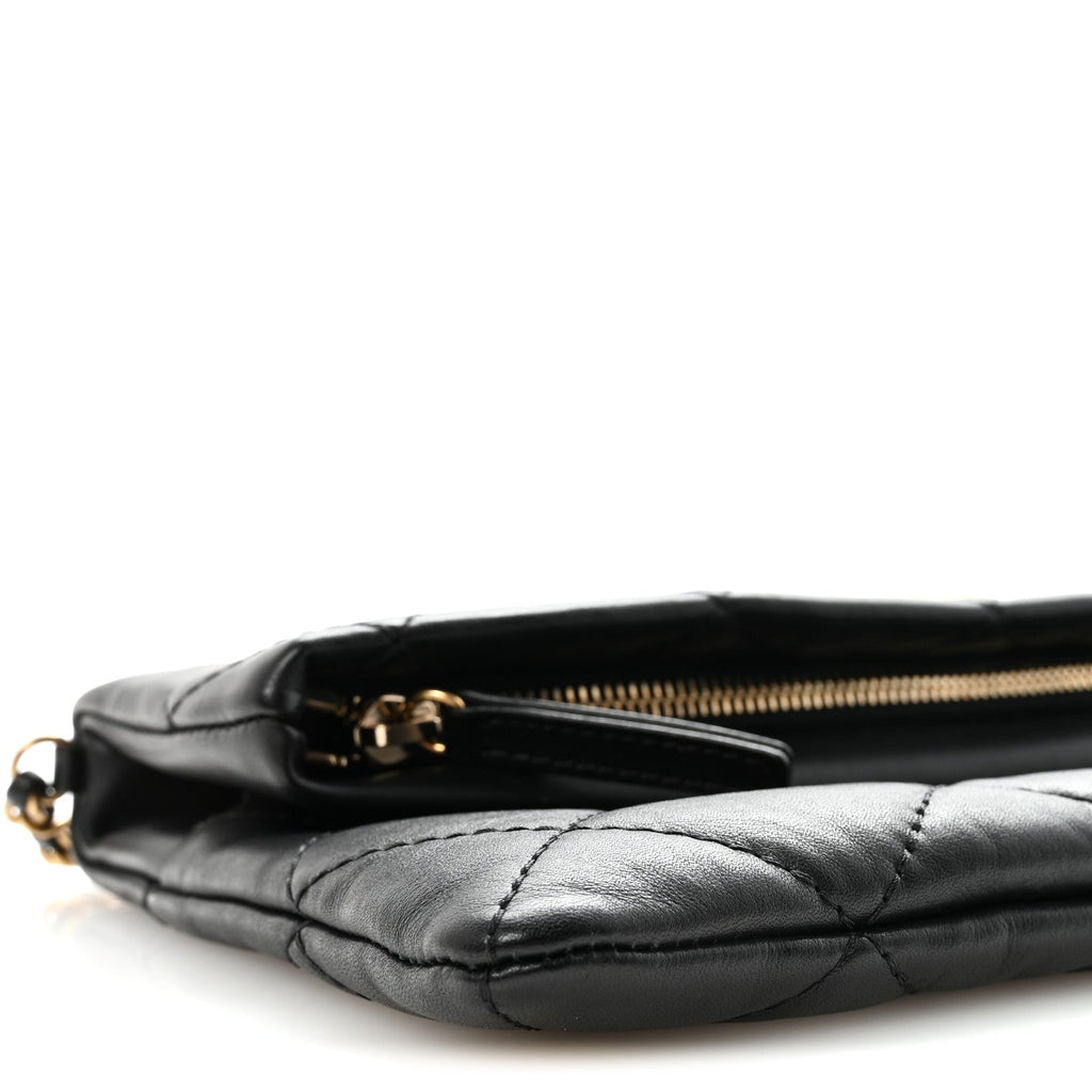 Chanel Calfskin Quilted Fold Over Clutch Black