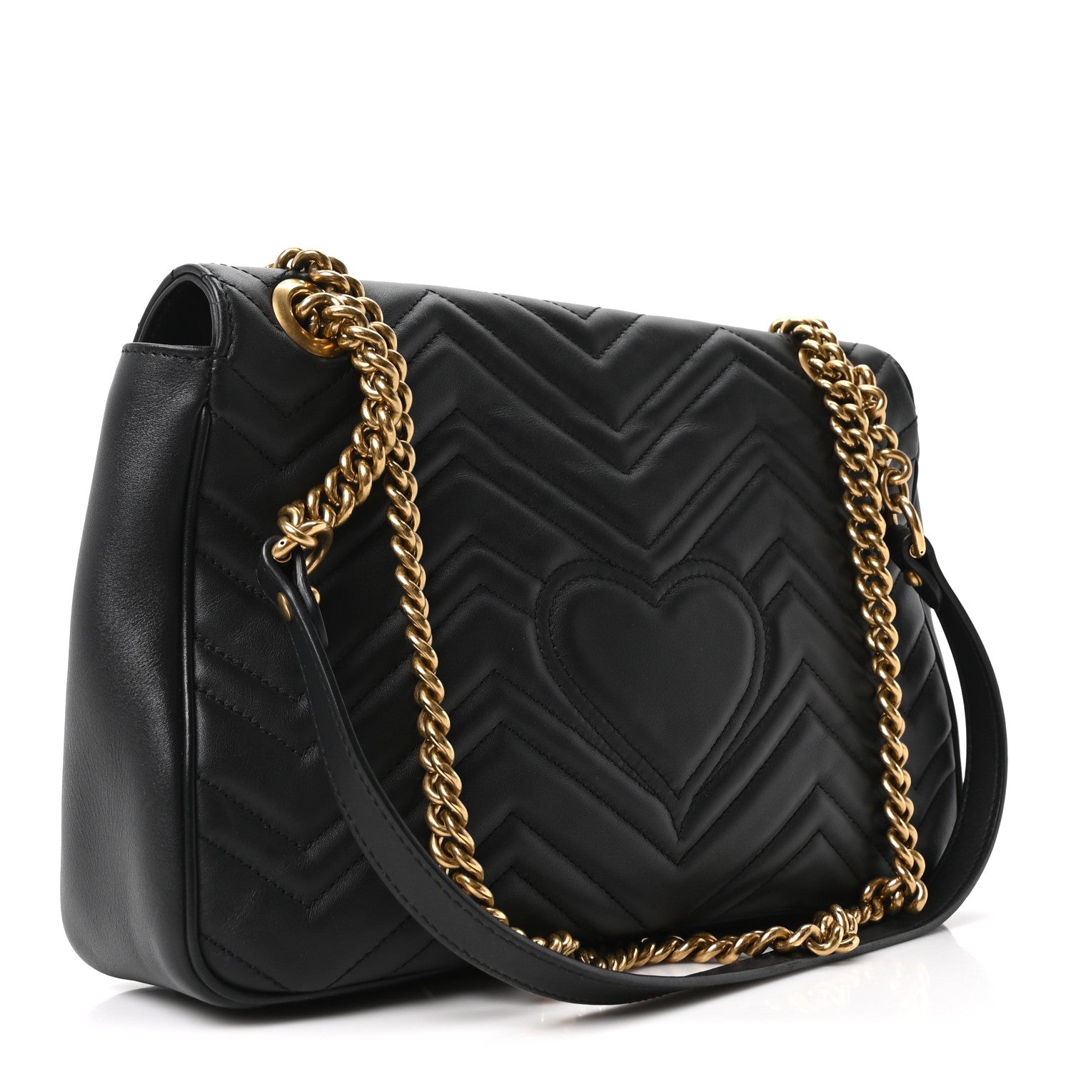 Gucci Calfskin Matelasse Medium GG Marmont Shoulder Bag Black