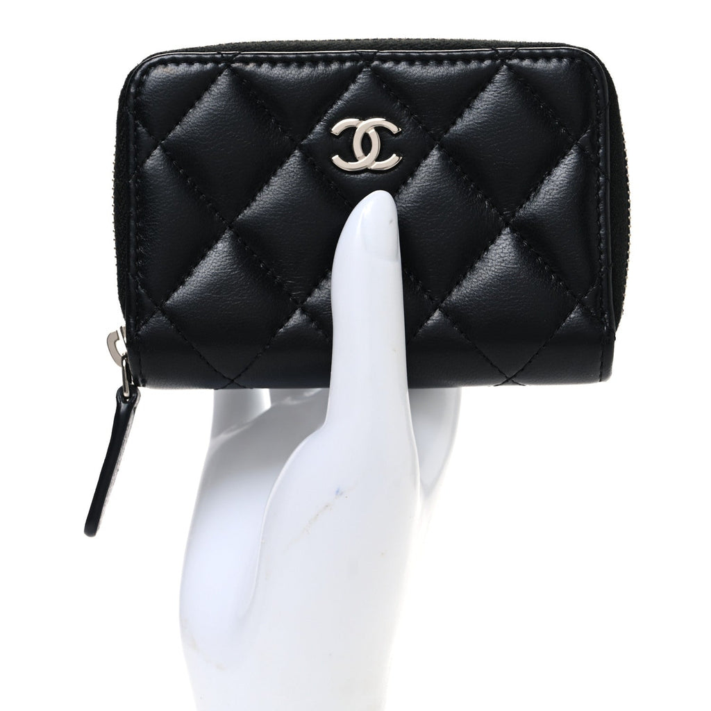 Lambskin Quilted Zip Coin Purse Black