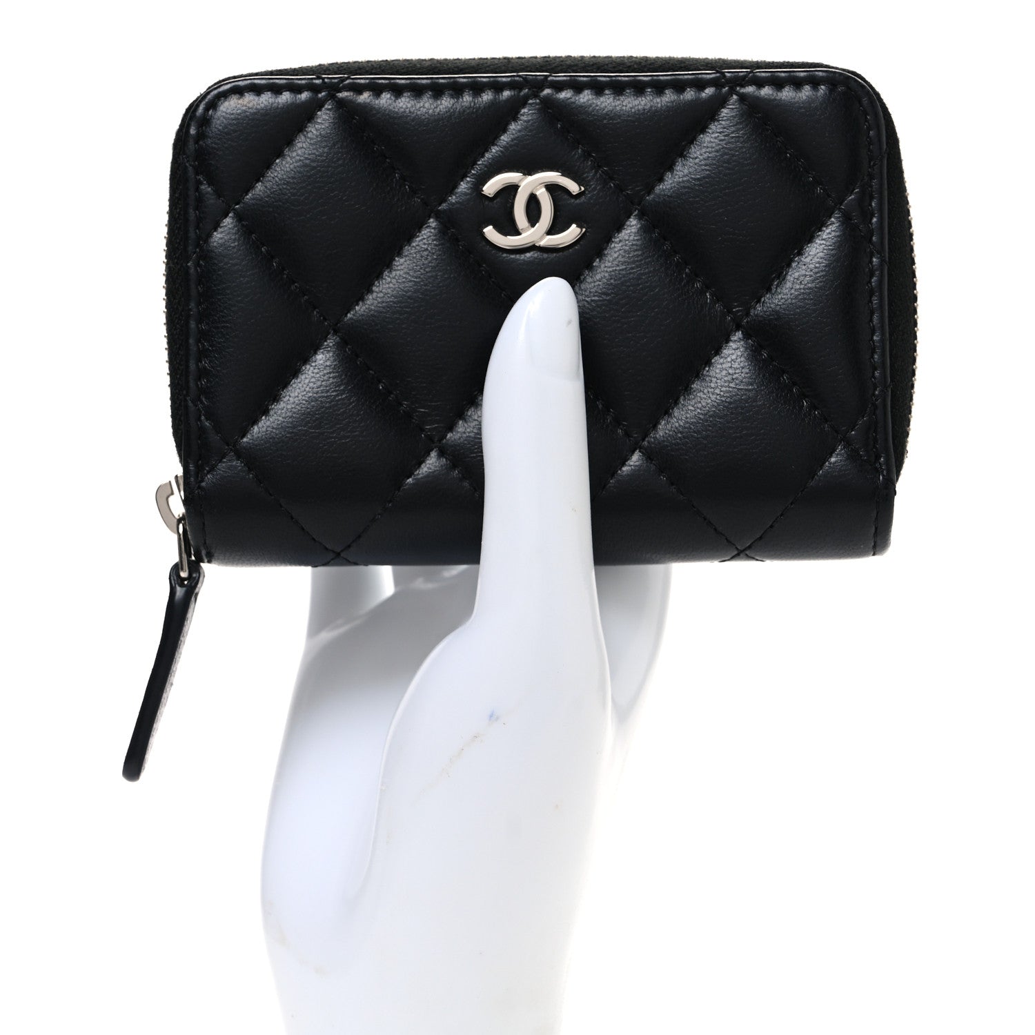 Lambskin Quilted Zip Coin Purse Black
