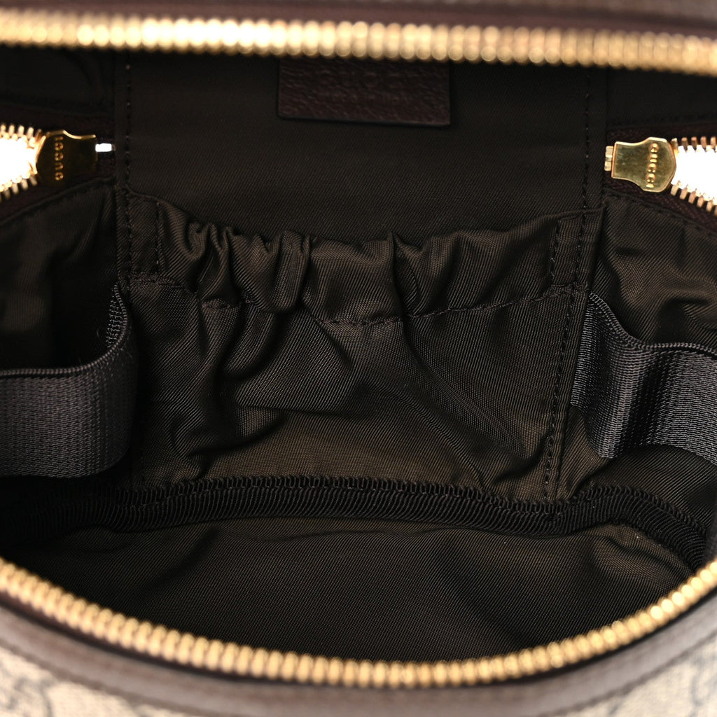 Gucci GG Supreme Monogram Textured Calfskin Web Ophidia Vanity Cosmetic Case Beige Ebony New Acero
