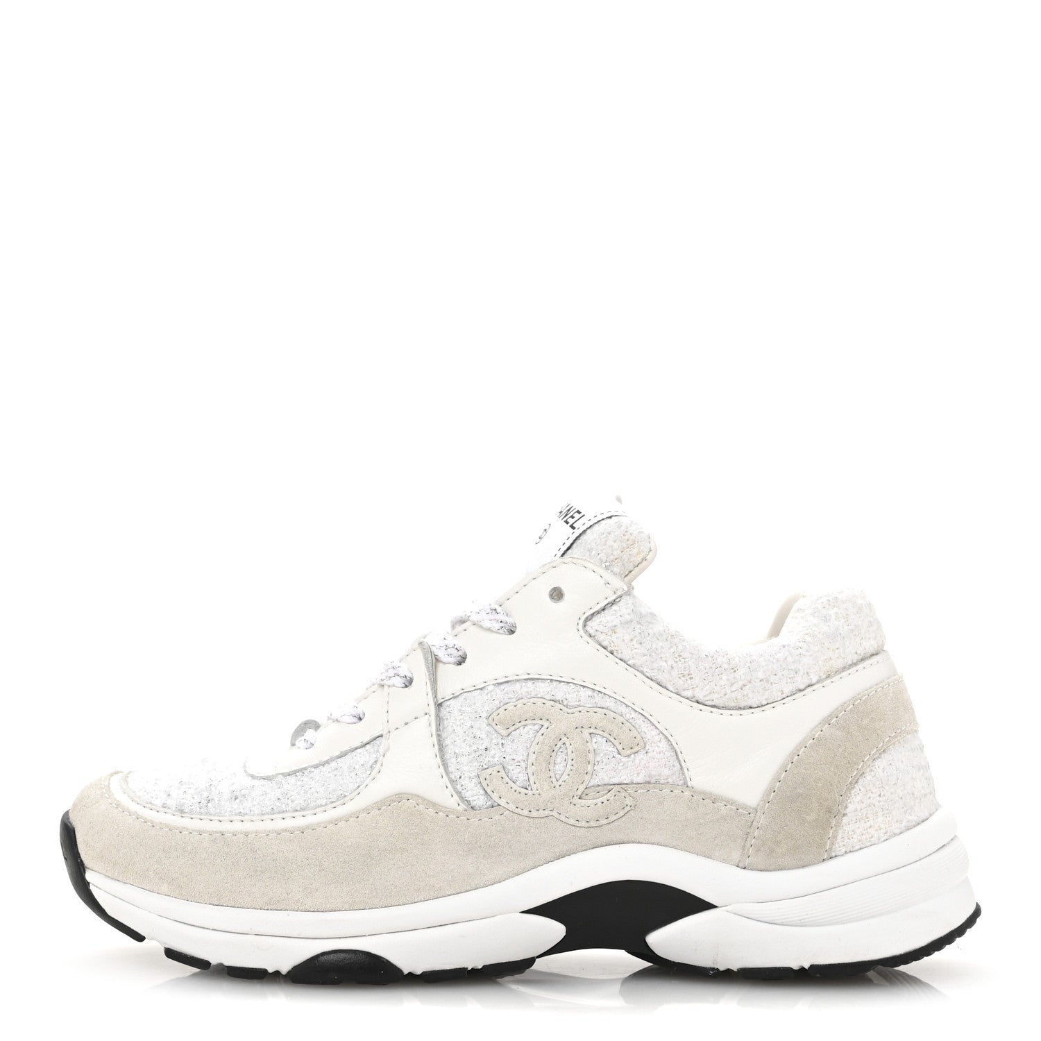 Painted Iridescent Cotton Tweed Suede Calfskin Womens CC Sneakers 35.5 White Silver Multicolor