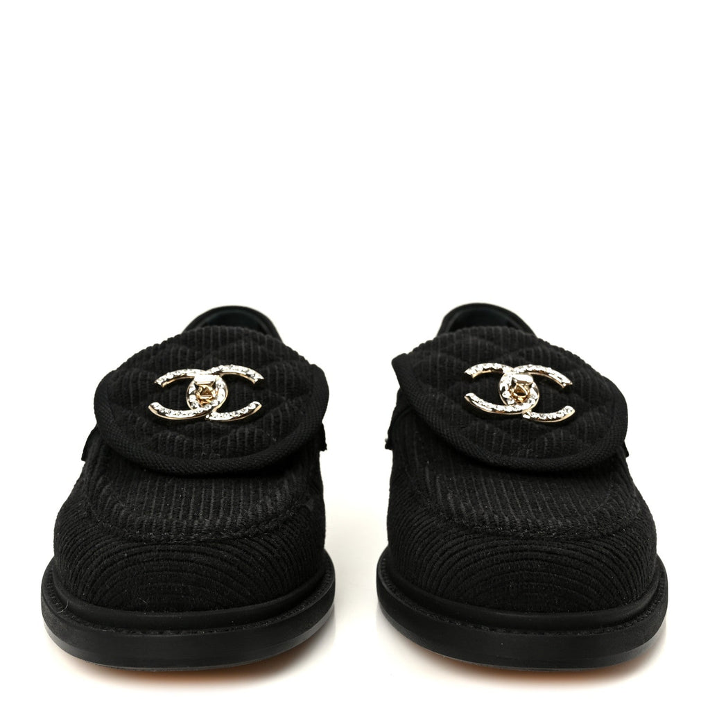 Corduroy Quilted CC Turnlock Loafers 36 Black