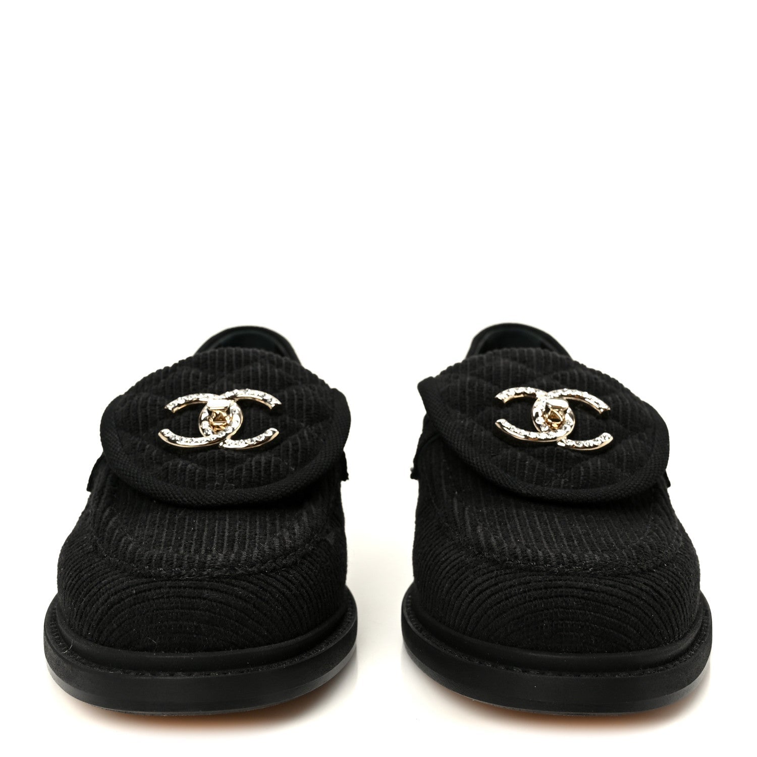 Corduroy Quilted CC Turnlock Loafers 36 Black