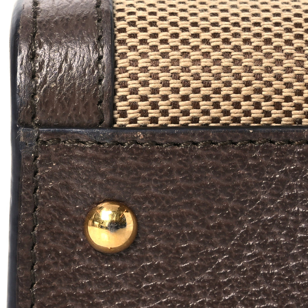 Gucci Monogram Jumbo GG Textured Dollar Calfskin Small Diana Tote Bag Camel Ebony New Acero