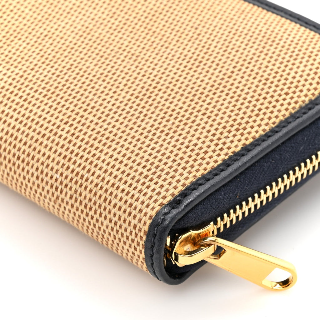 Gucci Canvas Azalea Calfskin Horsebit 1955 Zip Around Wallet Beige Blue
