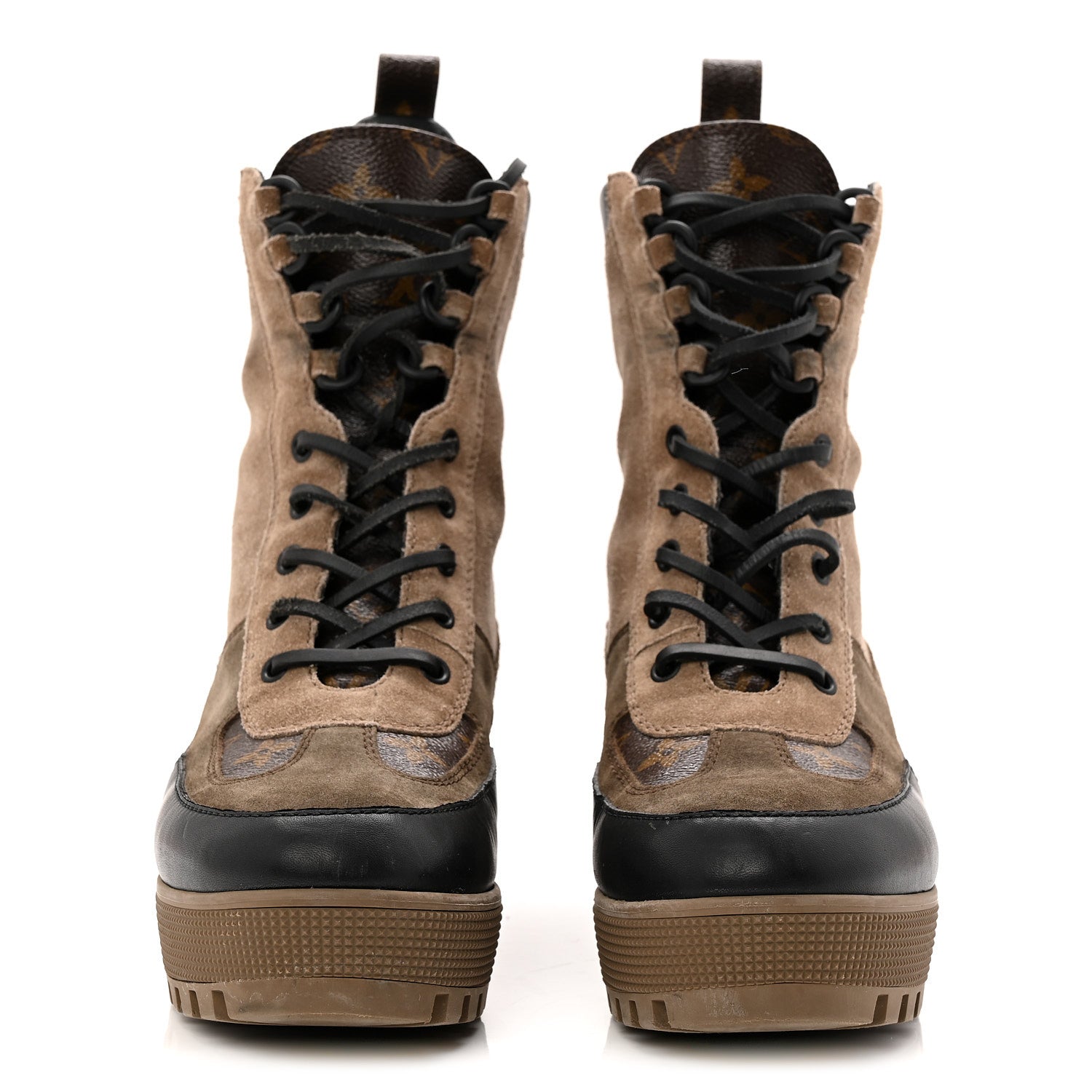 Louis Vuitton Suede Calfskin Monogram Laureate Platform Desert Boots 40 Taupe
