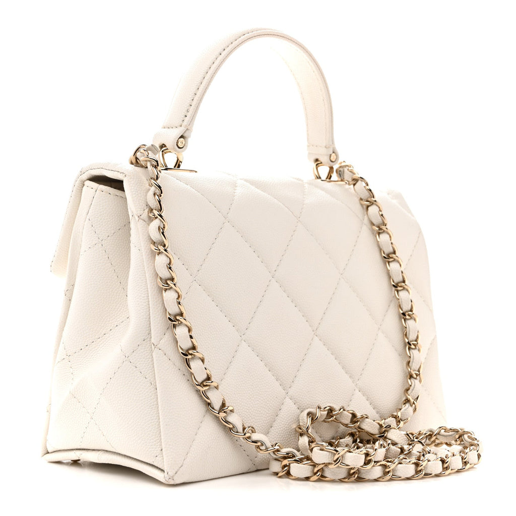 Chanel Caviar Quilted Mini Retro Twist Top Handle Flap White