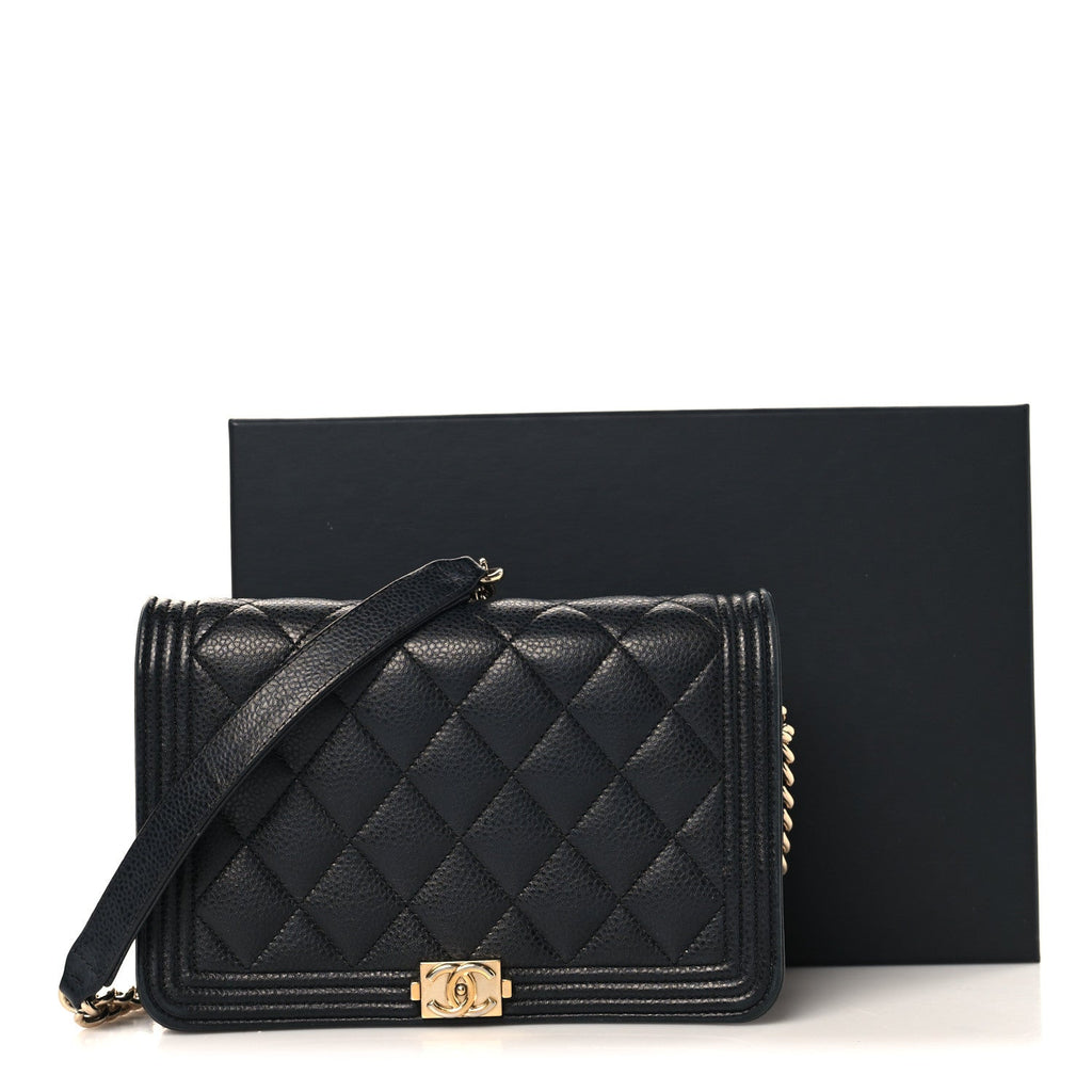 Chanel Caviar Quilted Boy Wallet On Chain WOC Black