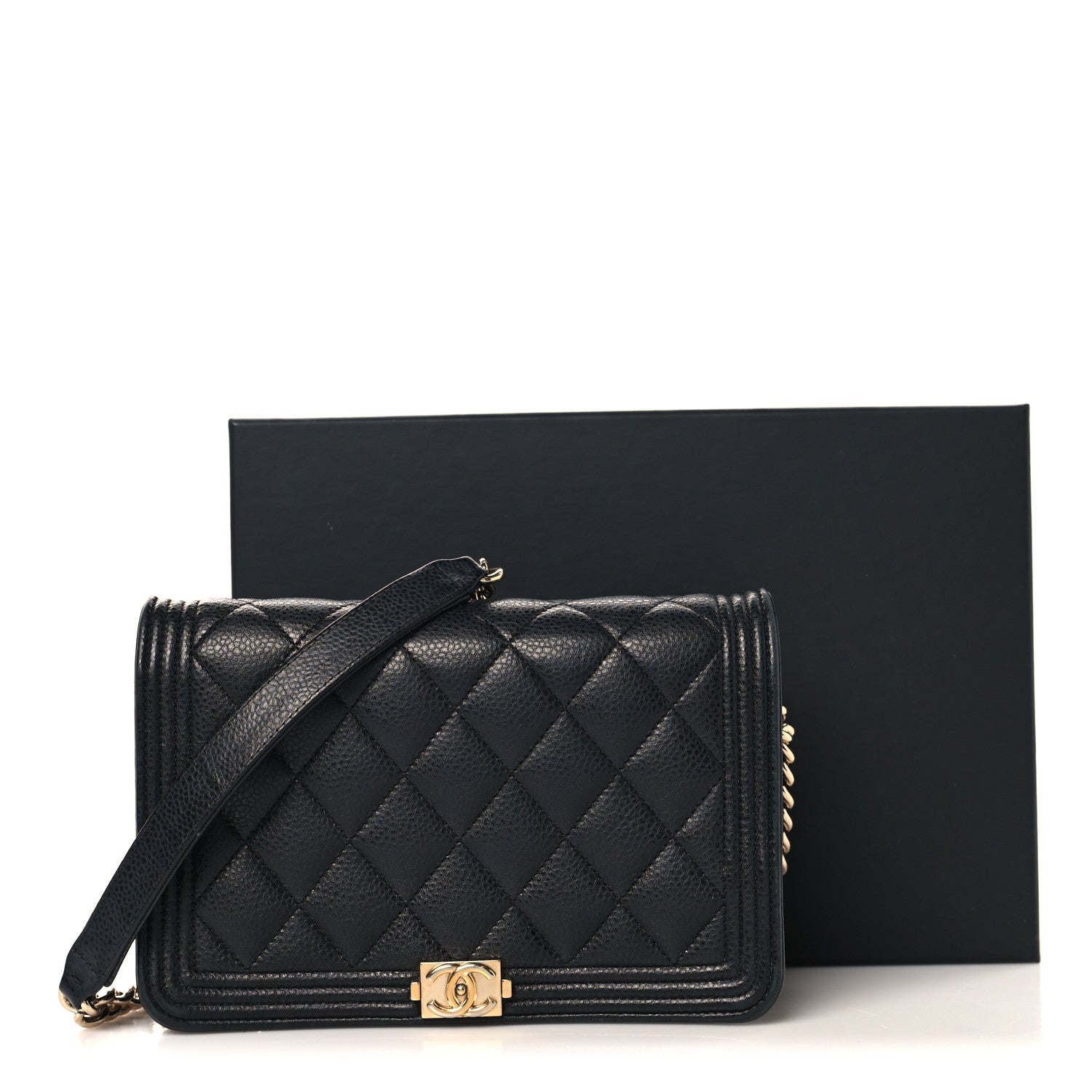 Chanel Caviar Quilted Boy Wallet On Chain WOC Black