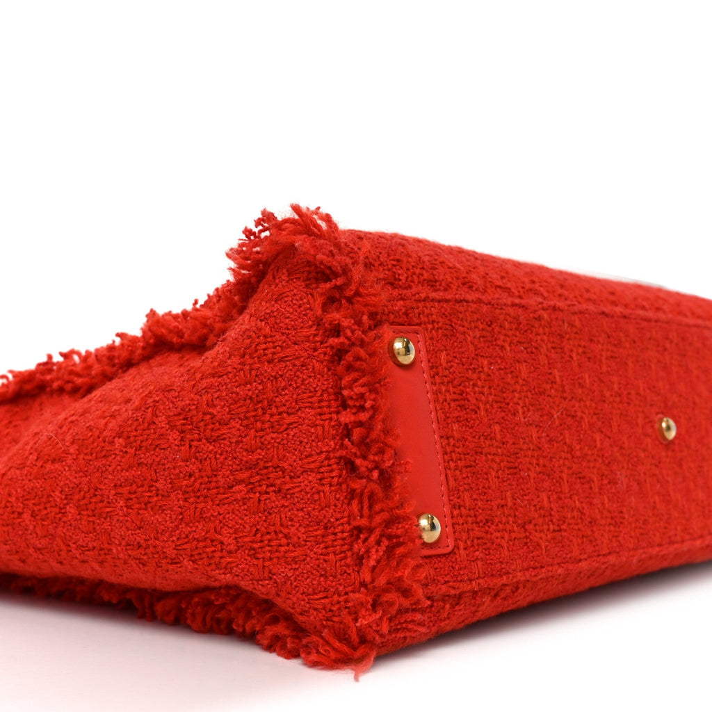 Chanel Wool Tweed Large Zipped Shopping Tote Dark Orange