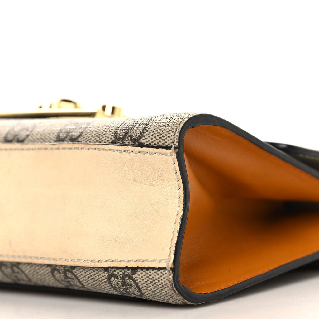Gucci GG Supreme Monogram Calfskin Small Padlock Shoulder Bag Beige Mystic White Sun Oil