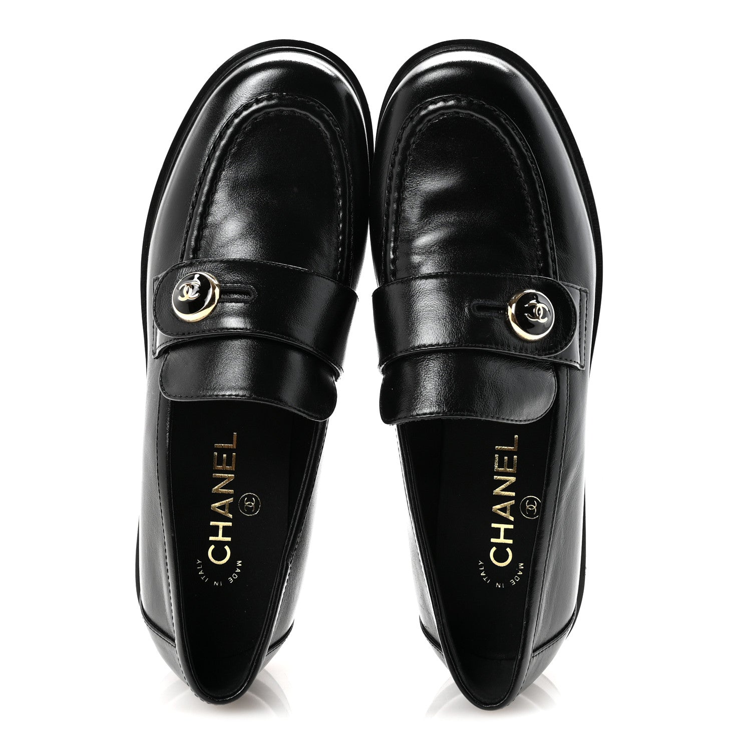 Chanel Shiny Calfskin CC Mocassin Loafers 38.5 Black