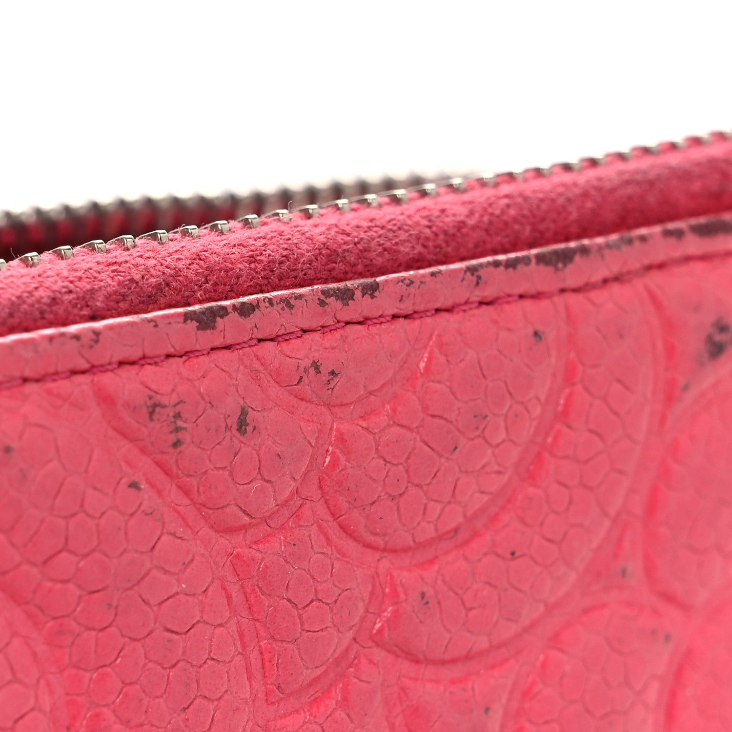Caviar Camellia Embossed Key Holder Case Pink