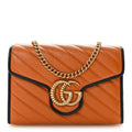 Gucci Vintage Effect Calfskin Matelasse Diagonal Torchon GG Marmont Chain Wallet Cognac